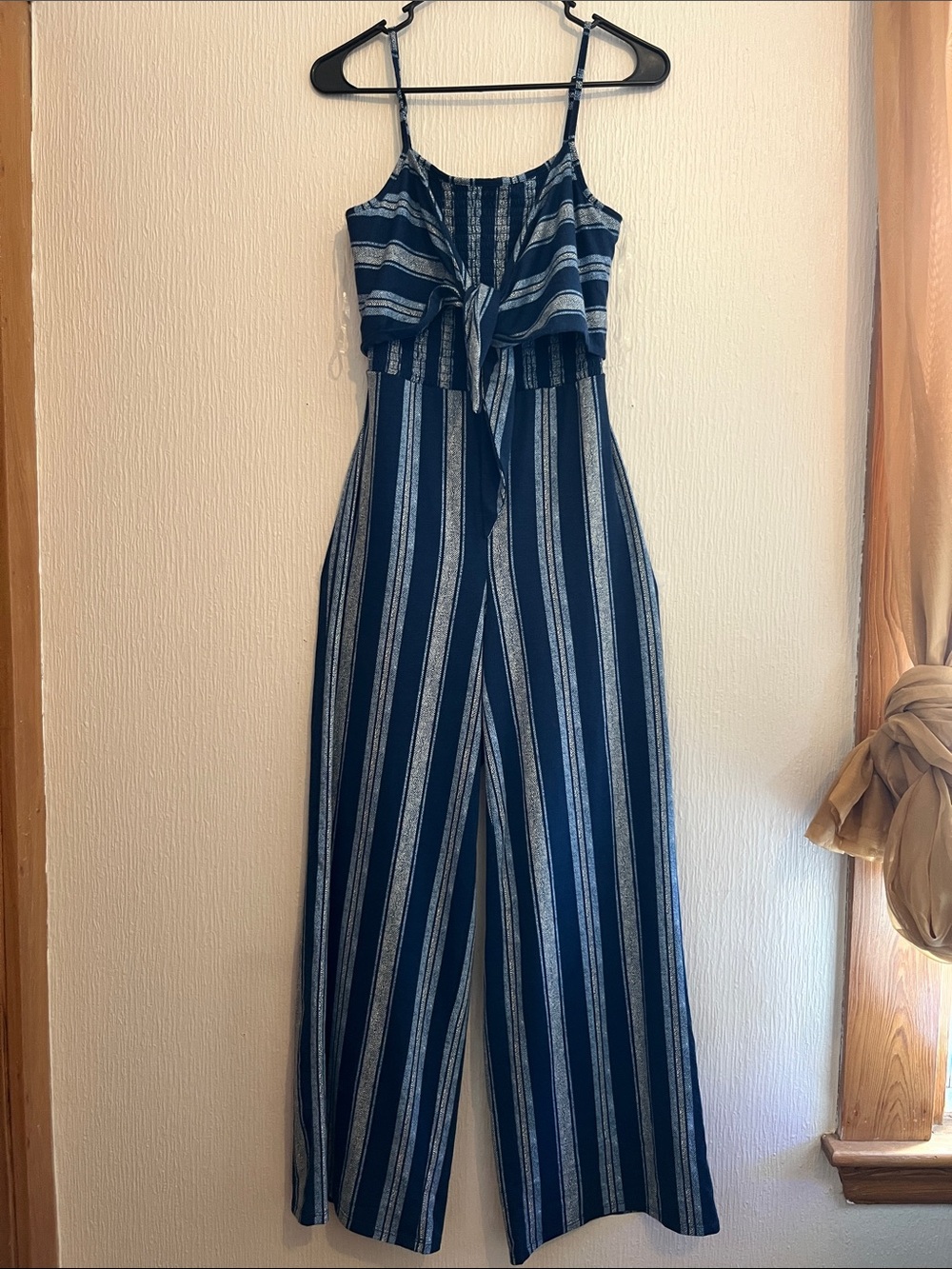 Striped Navy Tie-Front Jumpsuit